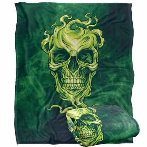 JQ Licensing Ba-Jp Glowing Green Skull Super Soft Fleece Throw Blanket in White, W: 152 cm, D: 127 cm