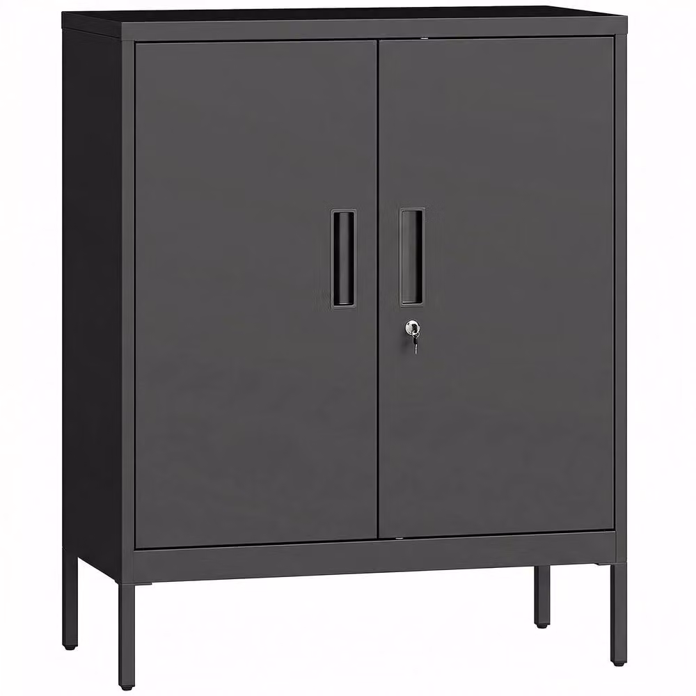 ERGOVEXA Lockable Metal Storage Cabinet with Adjustable Shelves, Black, W/D/H: 100 x 40 x 80 cm – 3