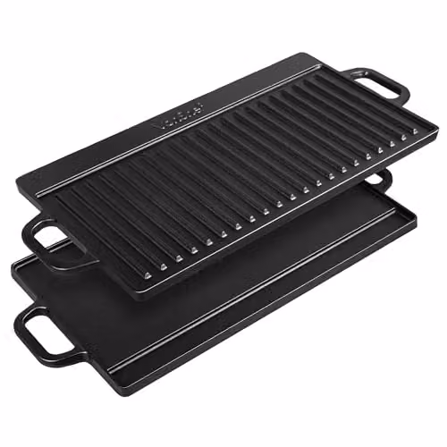 VonShef Reversible Cast Iron Griddle Pan, Black, Oven Safe
