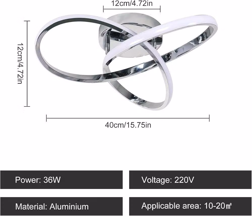 Goeco Modern LED Ring Ceiling Light, 36W, Dimmable with Remote Control, Silver – 3