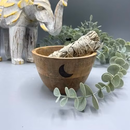 KDMD Three Moons Wooden Smudge and Ritual Offerings Bowl, Brown, W: 11 cm, D: 7 cm
