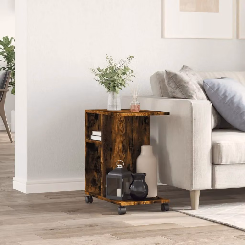 Berkfield Home Side Table with Wheels in Smoked Oak Brown, W/D/H: 50 x 30 x 55 cm – 3