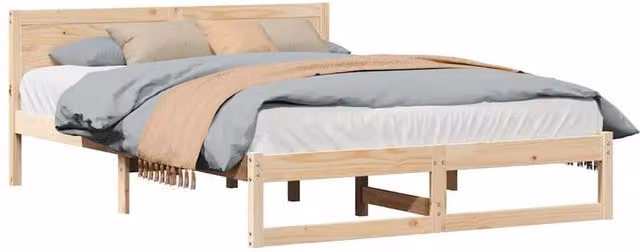 Berkfield Home Modern Bed Frame in Natural Pine Wood, Beige, W: 150 cm, D: 200 cm – 1