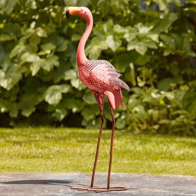 Garden Gear Flamingo Metal Garden Ornament in Pink, Grey and Multicolour