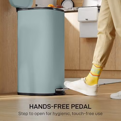 HOMCOM 30L Green Pedal Kitchen Bin with Soft-Close Lid and Removable Inner Bucket – 6
