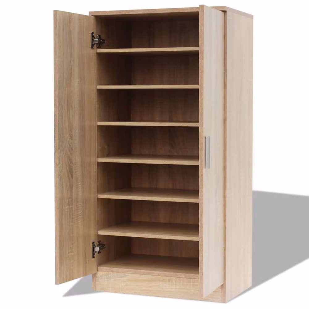 Berkfield Home Modern Oak Shoe Cabinet in Brown with 7 Internal Shelves and Hinged Doors – 3