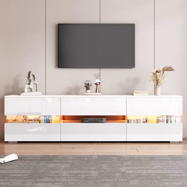 ModernLuxe High Gloss White TV Cabinet with LED Lights and Modern Design, W/D/H: 150 x 39 x 45 cm – 1