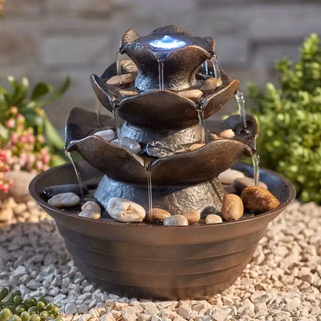 Serenity Oriental Table-Top Water Feature with LED Lighting in Bronze