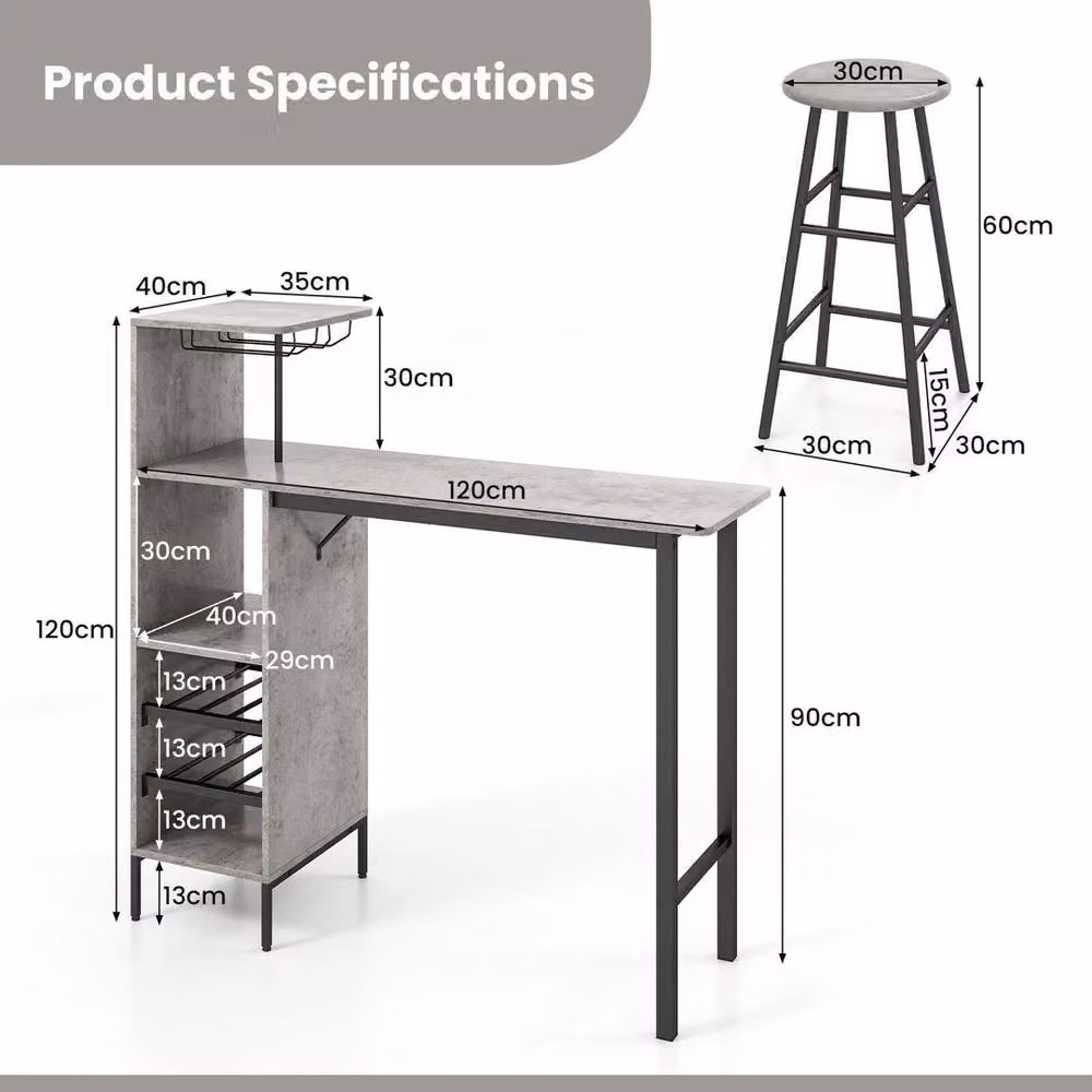 FORGEVIO Vintage 3-Piece Kitchen Dining Set with Bar Table and 2 Stools in Grey – 2
