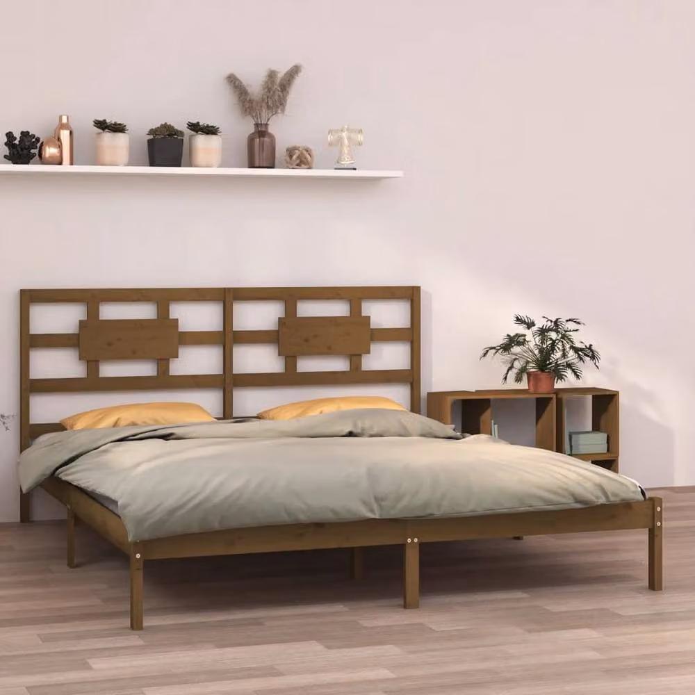Berkfield Home Beautiful Bed Frame in Brown Solid Pine Wood, W/D/H: 200 x 200 x 205.5 cm – 2