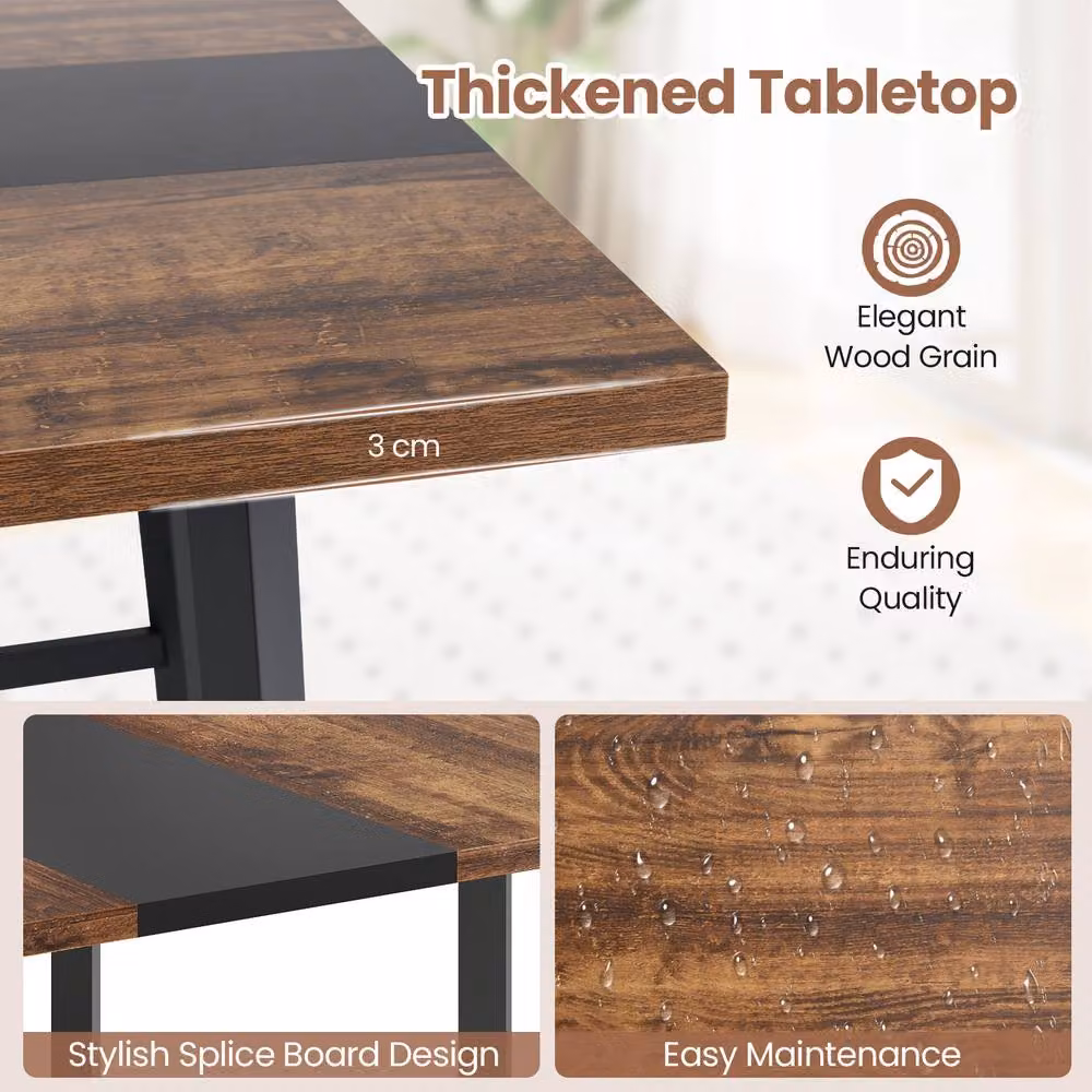Gymax Industrial Square Meeting Room Table for 4 People in Brown and Black – 5