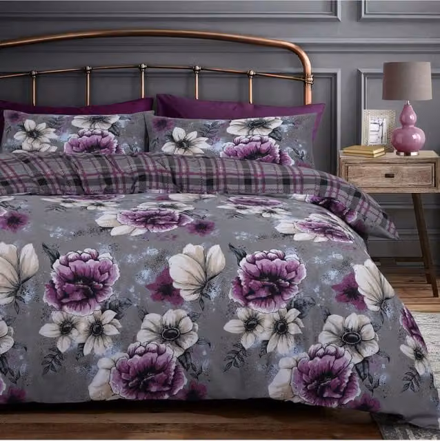 Velosso Cassia Floral Duvet Cover and Pillowcase Set in Purple, W/D/H: 135 x 200 cm and 50 x 75 cm – 1