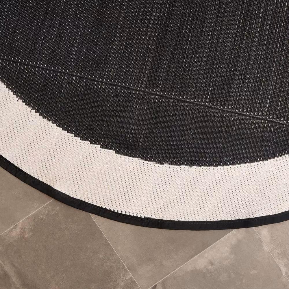 OHS Contrast Border Round Outdoor Garden Rug, Black and Multicolour, Diameter: 170 cm – 7