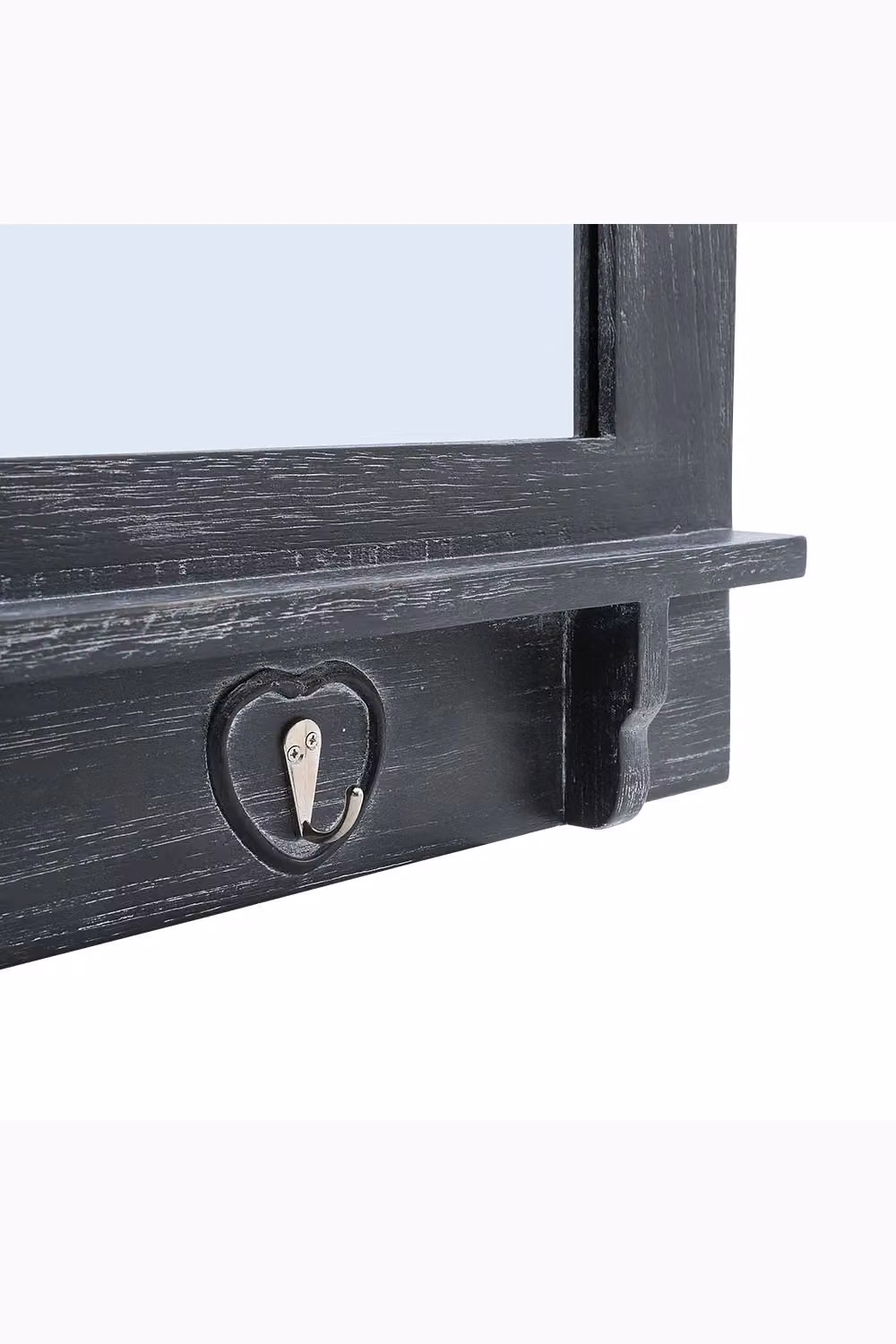 Living and Home Rectangular Wood Grain Wall Mirror with Hooks in Grey, W: 62 cm, H: 70 cm – 3