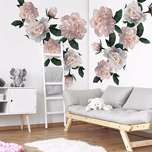 WALPLUS Classic Roses Floral Wall Stickers, 16 Piece Pink Peel and Stick Removable Set – 1