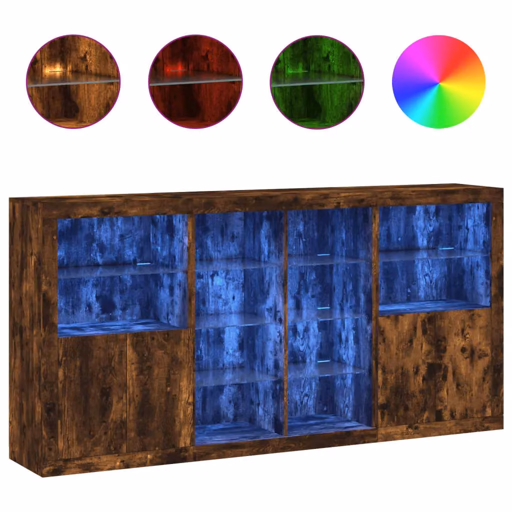 Berkfield Home Modern Sideboard with Integrated LED Lights in Smoked Oak Brown, W: 202 cm, D: 37 cm, H: 100 cm – 2