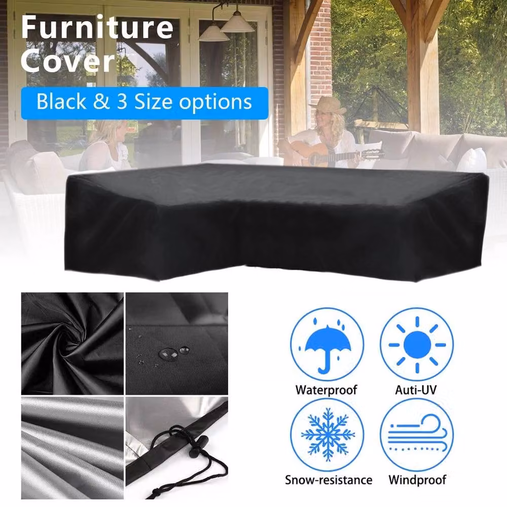 NESTLUNE Water-Repellent L-Shape Rattan Corner Sofa Cover in Black, W/D: 100 x 100 cm – 3