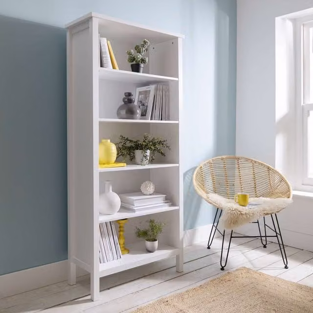 Noa and Nani Hemming Bookcase in White with Adjustable Shelves and Back Panel, Height: 178 cm