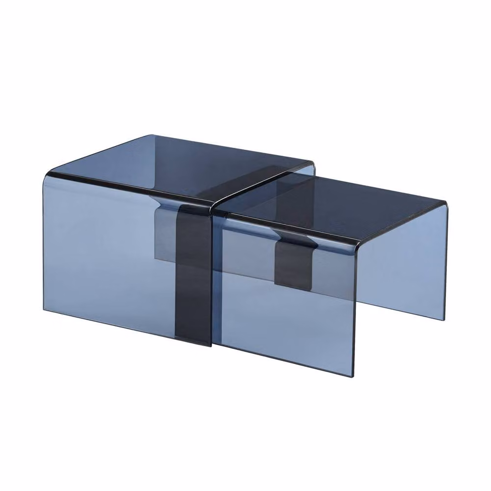 sweeek Modern Rectangular and Square Nesting Tables with Grey Tempered Glass Tops – 2