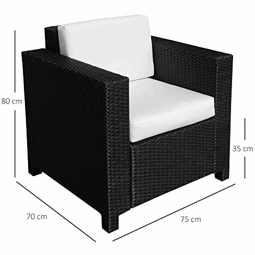 Outsunny Black and Grey Rattan Garden Armchair with Cushions – 3