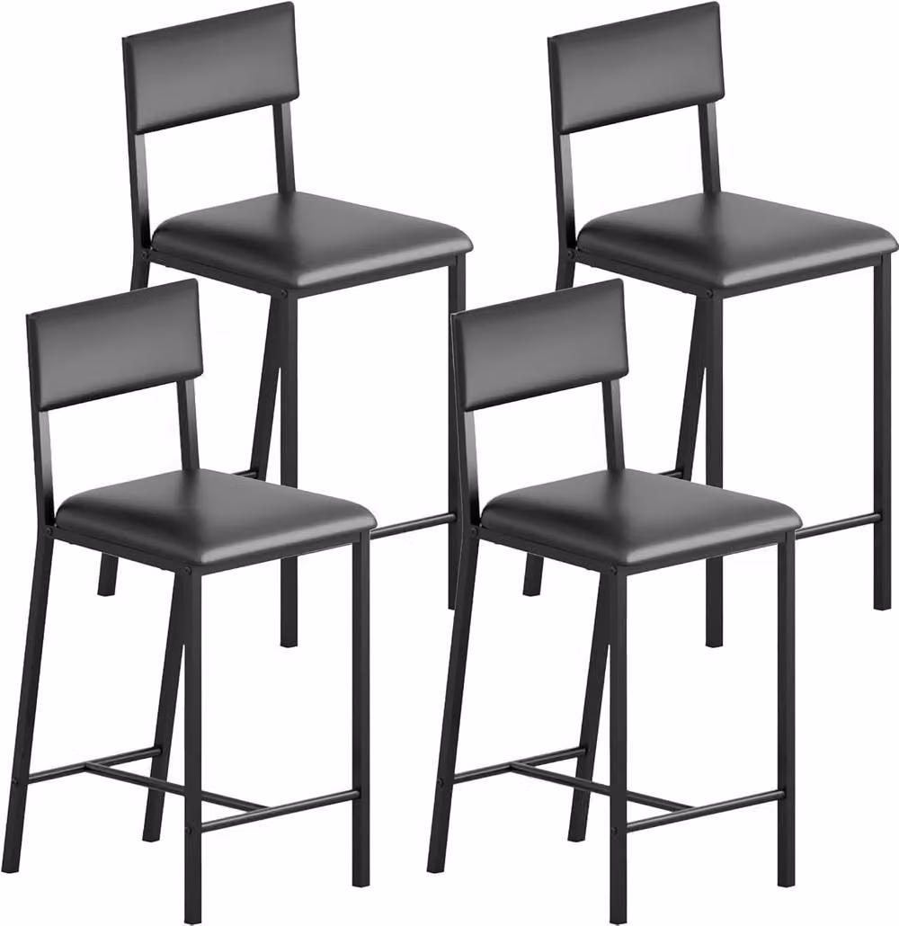 London Boutique Set of 4 Black Synthetic Leather Upholstered Bar Stools with Footrest and Backrest – 3