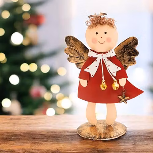 Netagon Red Metal and Glass Angel Tabletop Christmas Ornament – 3