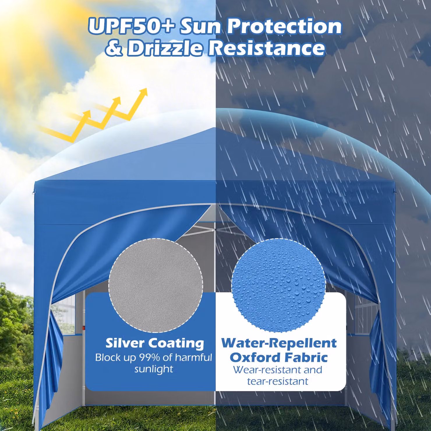Gymax Blue Pop Up Canopy Tent with 4 Removable Sidewalls and Windows, W/D/H: 300 x 300 x 286 cm – 2
