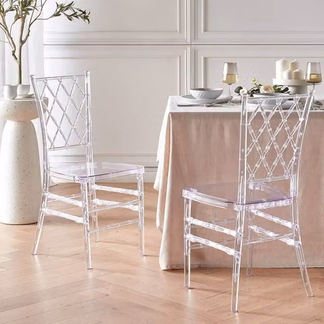 Wyld and Coco Set of 2 Transparent Armless Dining Chairs in Clear Plastic