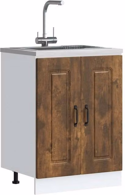Berkfield Home Kalmar Sink Base Cabinet in Smoked Oak Brown, W/D/H: 60 x 46 x 81.5 cm – 1