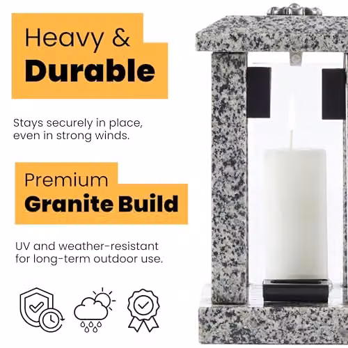 NOVECRAFTO Large Square Granite Candle Lantern with Floral Decor in Grey Stone, H 32 cm – 5