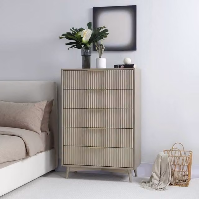 Home Garden Direct Monza Tall Chest of 5 Drawers with Fluted Detailing in Grey – 1
