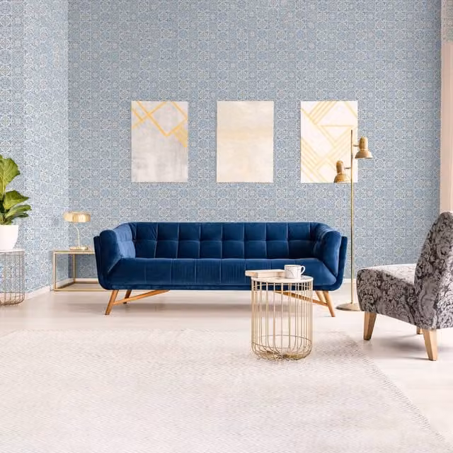SK Filson Sahara Nights Moroccan Mosaic Geometric Abstract Wallpaper in Blue and Grey