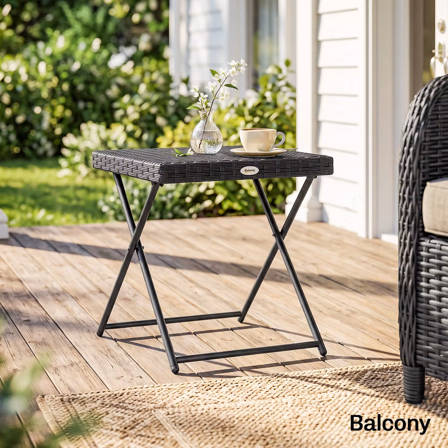 Outsunny Black Rattan Folding Garden Coffee Table with Metal Frame – 6