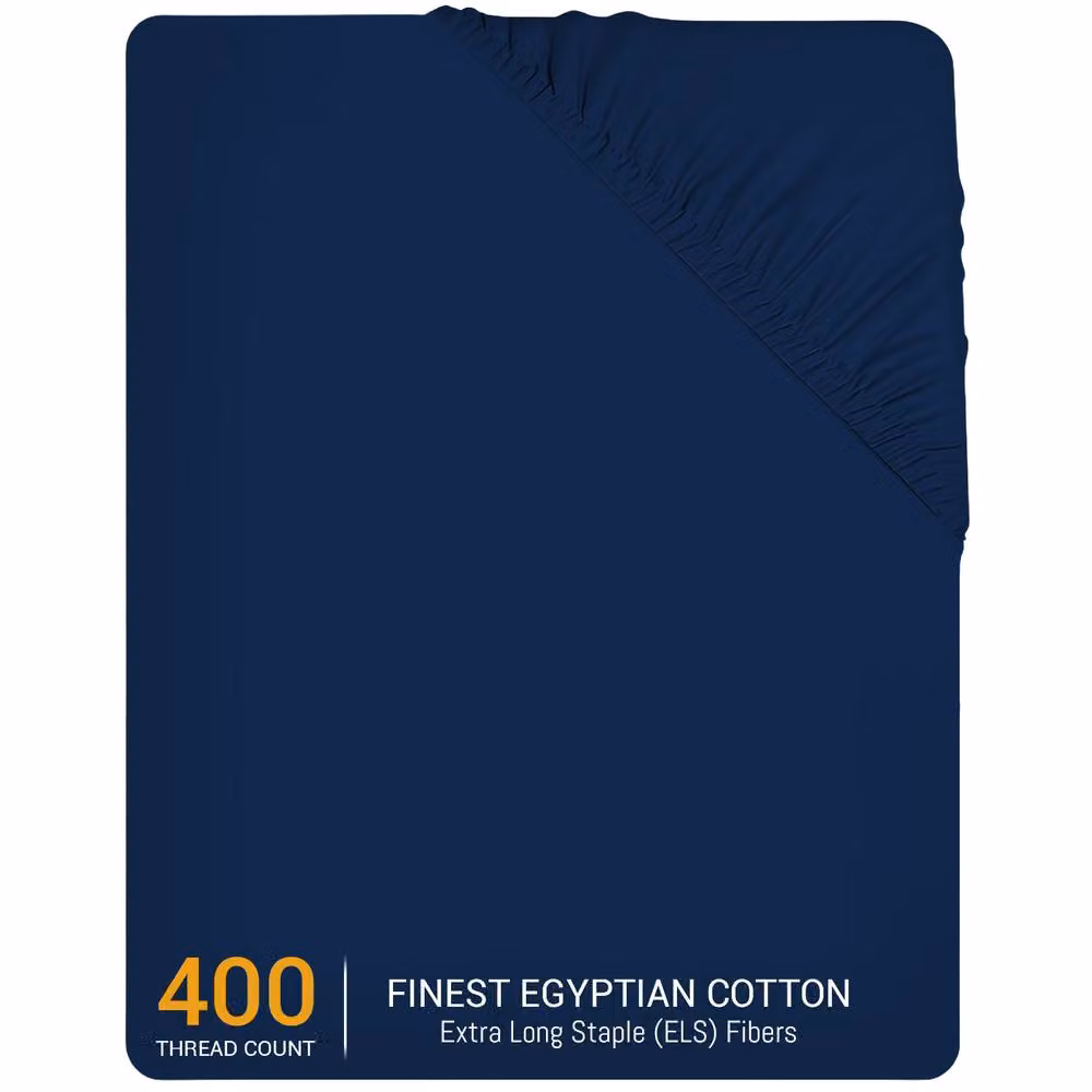Pamposh 400 Thread Count Egyptian Cotton Double Fitted Sheet in Blue, W/D/H: 140 x 200 x 35 cm – 2