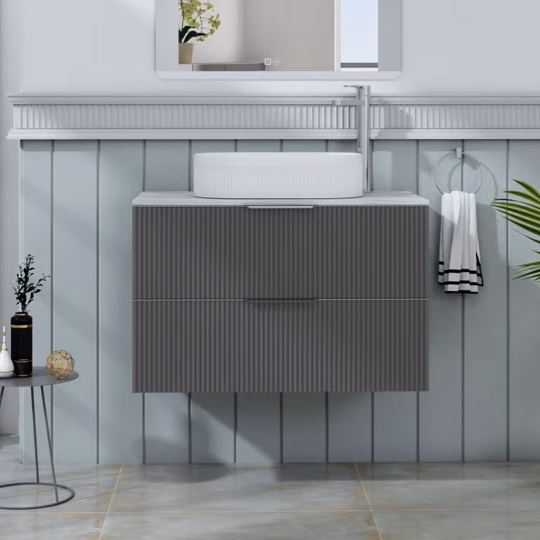 Royal Bathrooms Evora 800mm Graphite Grey Fluted Wall Hung 2 Drawer Vanity Unit with Lyon Basin