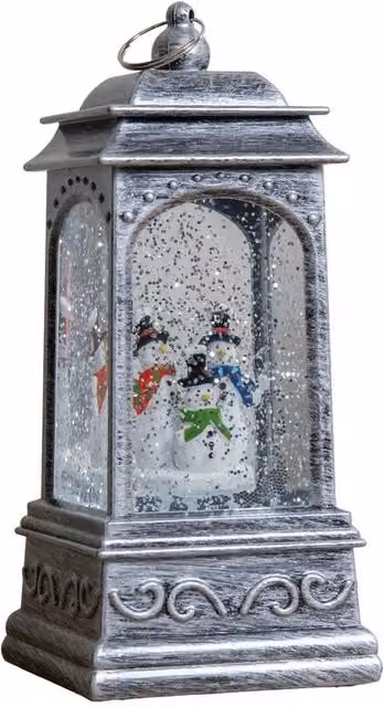 Samuel Alexander Silver Christmas Water Spinner with 3 Snowmen and White LEDs, 20cm – 5