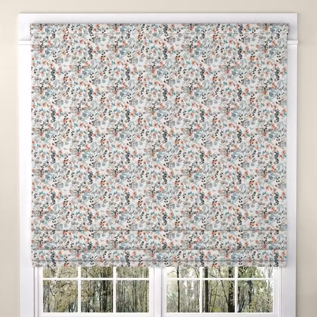 ANTE DECOR Zoe Made To Measure Blue Floral Blackout Roman Blind