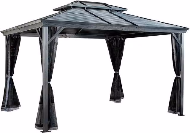 Sojag Ventura II Gazebo in Dark Grey with Aluminium and Galvanised Steel Frame, W/D/H: 297 x 362 x 273 cm