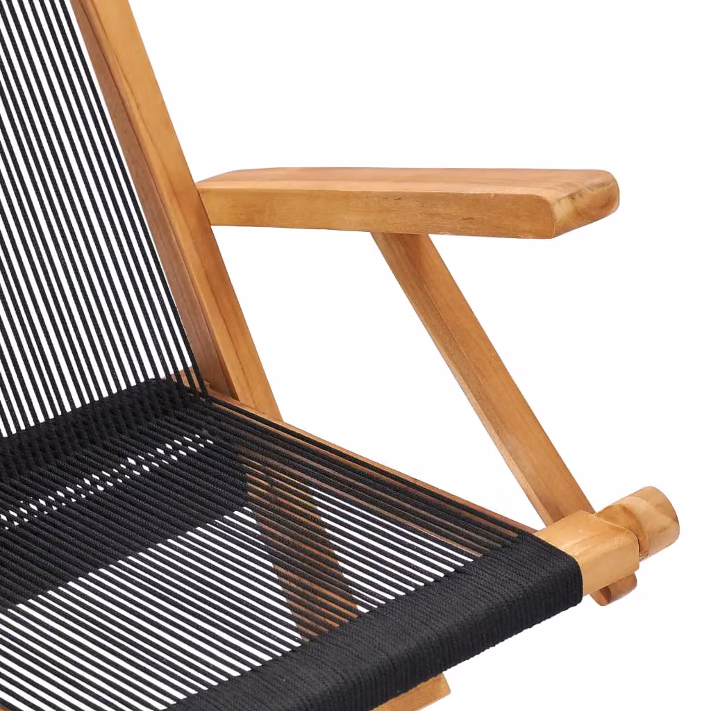 Berkfield Home Set of 2 Folding Garden Chairs in Black Solid Teak Wood and Rope – 3