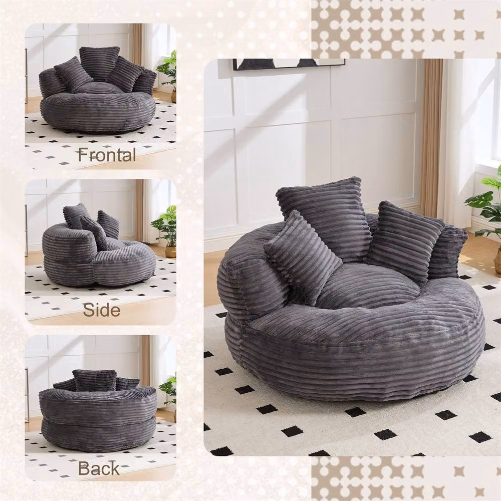 Direct Wicker Light Grey Corduroy Bean Bag with Armrests and Shredded Memory Foam Filling – 6