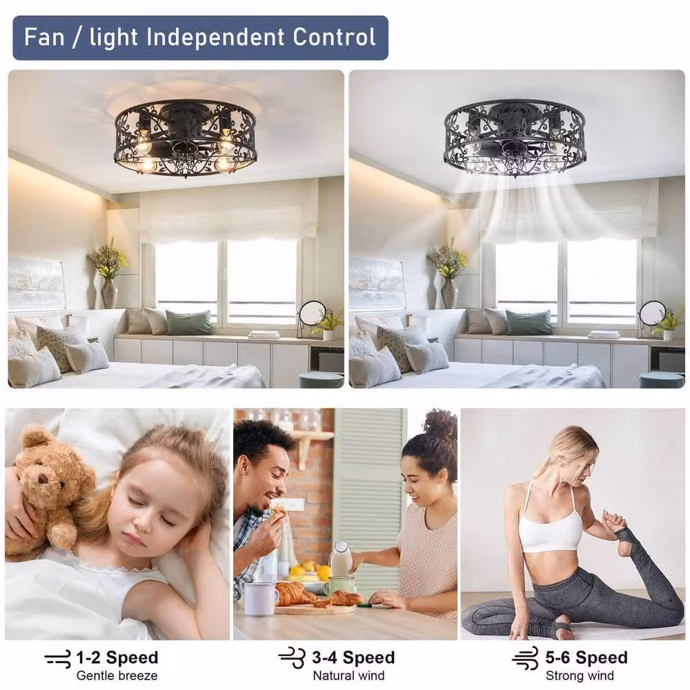 Garwarm Black Ceiling Light Fan with Remote Control – 5