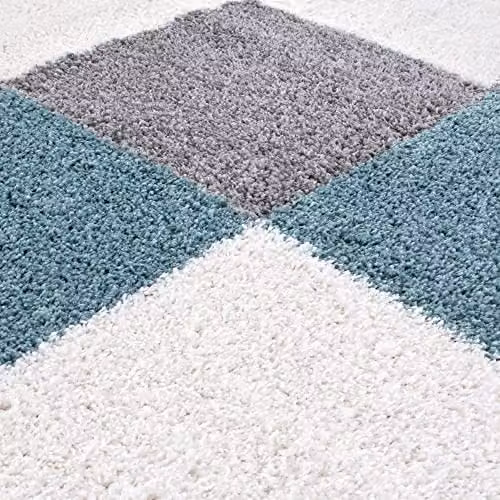THE RUGS Modern Checked Shaggy Area Rug in Blue and Grey, W/D/H: 160 x 230 x 1 cm – 3