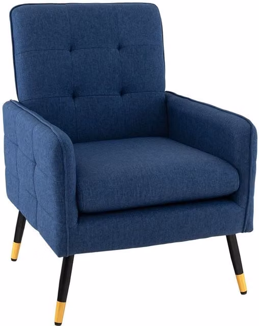 Costway Modern Upholstered Accent Armchair in Blue with Metal Frame