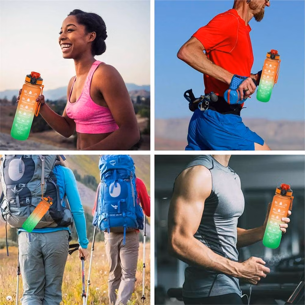 NESTLUNE BPA Free Sports Water Bottle with Straw, Green and Orange, 1 l – 3