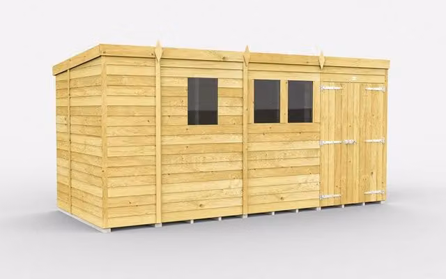 Buttercup Farm Brown Pent Shed with Double Doors and Windows, L214 x W387 x H201 cm – 1