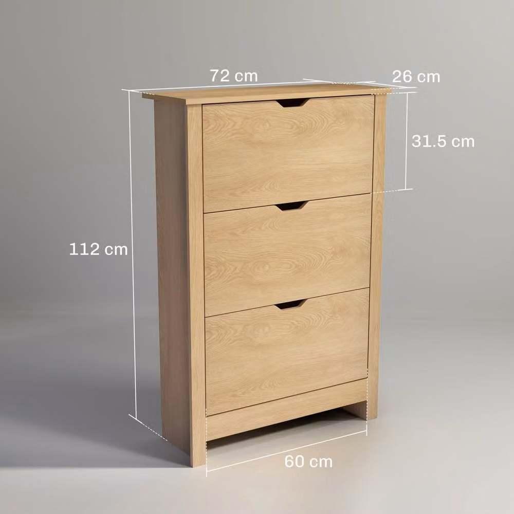 Wyld Haus Nesela Slim Shoe Cabinet in Natural Wood Finish with 3 Tilting Compartments, H 112 x W 26 x D 34 cm – 3
