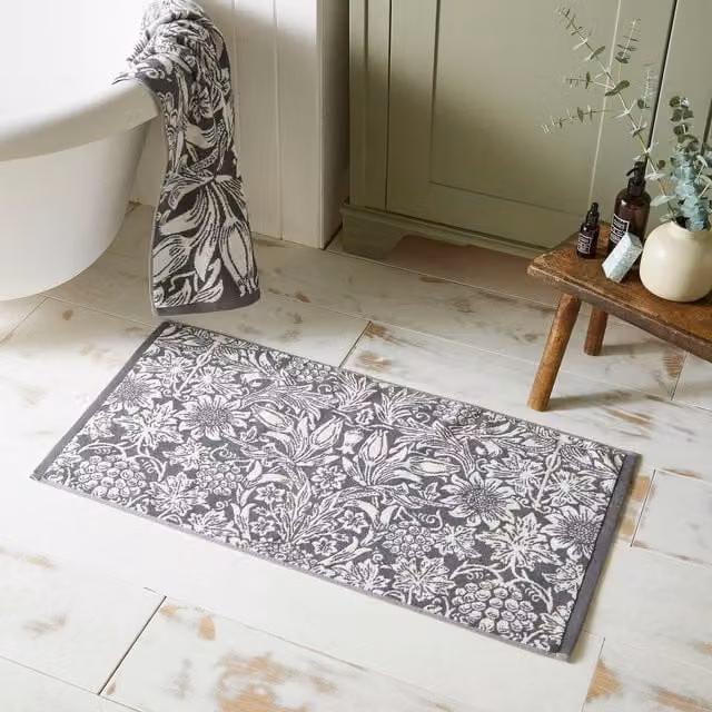 William Morris At Home Sunflower Floral Cotton Bath Mat, Grey, W: 90 cm, D: 50 cm