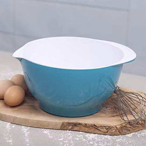 Zeal Melamine Non Slip Round Mixing Bowl with Pouring Spout, Turquoise and White, 3 ltr – 2