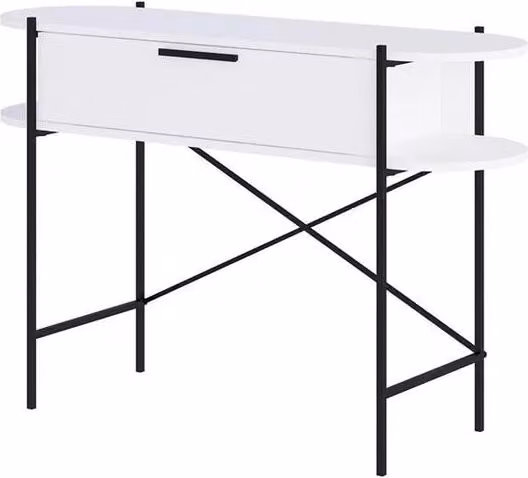 Nordara White Modern Console Table with 1 Drawer, 2 Shelves and Metal X-Frame