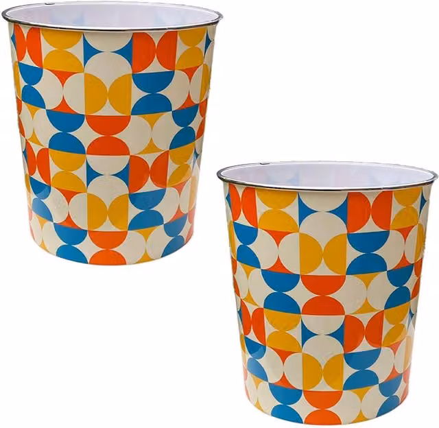 MantraRaj Pack of 2 Plastic and Metal Waste Baskets, 7.7L, Multicolour and Silver